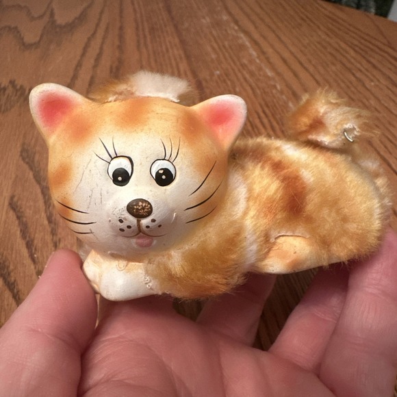 Pair of Vintage Faux Fur Flocked Ceramic Tabby Fat Cat Kitty Figurine Statue - Picture 3 of 9